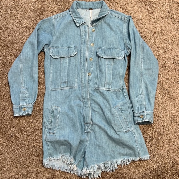 Free People light weight denim long sleeve jumpsuit - Picture 2 of 3